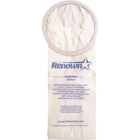 Renown Vacuum Bag for Proteam Quartervac, Equivalent to OEM No 100431, 10PK REN08055